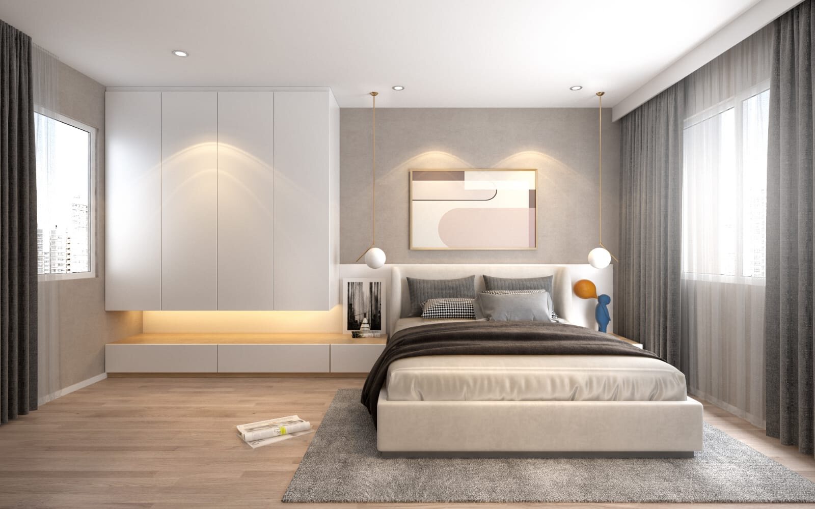 3D visualisation: Bedroom with a lit headboard niche, Aura Design & Co.